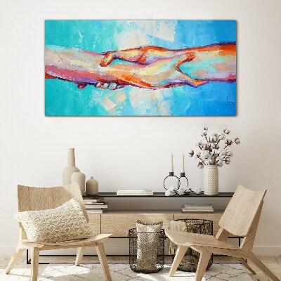 Uniting hands in color Wall art on glass