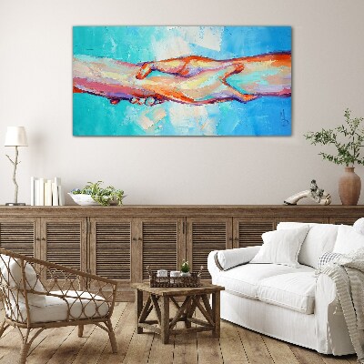 Uniting hands in color Wall art on glass