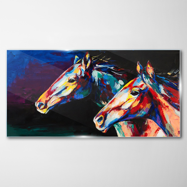 Colorful horses in motion Glass art print