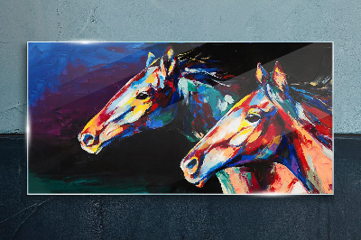 Colorful horses in motion Glass art print
