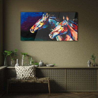 Colorful horses in motion Glass art print