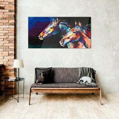 Colorful horses in motion Glass art print