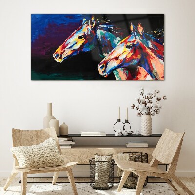 Colorful horses in motion Glass art print