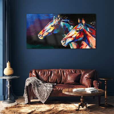 Colorful horses in motion Glass art print