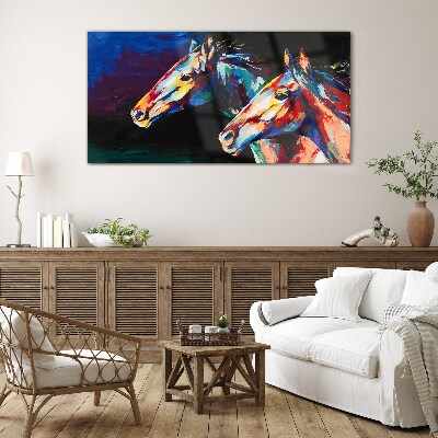 Colorful horses in motion Glass art print