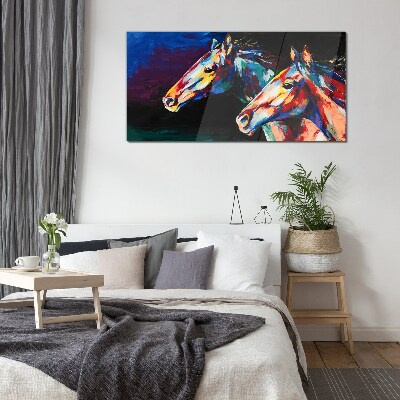 Colorful horses in motion Glass art print