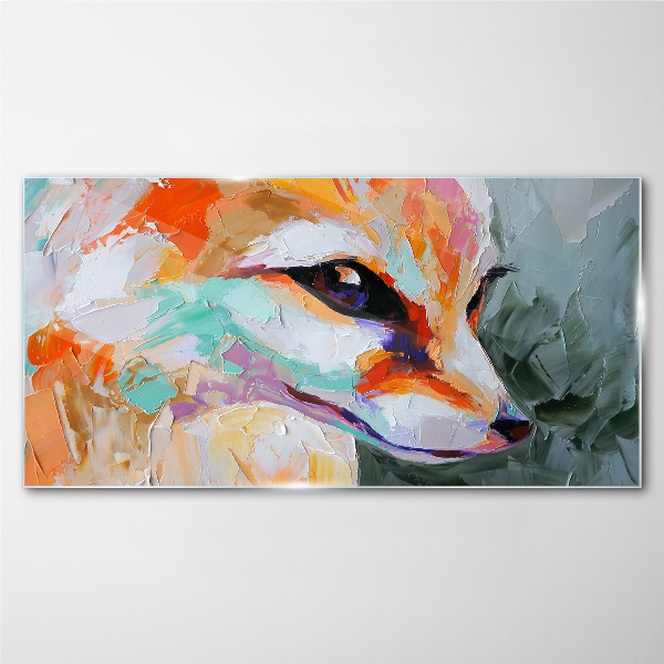 Colorful portrait of a fox Wall art on glass