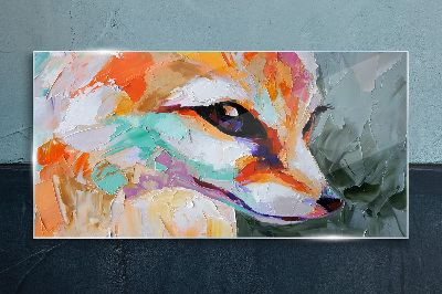 Colorful portrait of a fox Wall art on glass