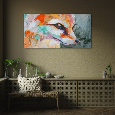 Colorful portrait of a fox Wall art on glass