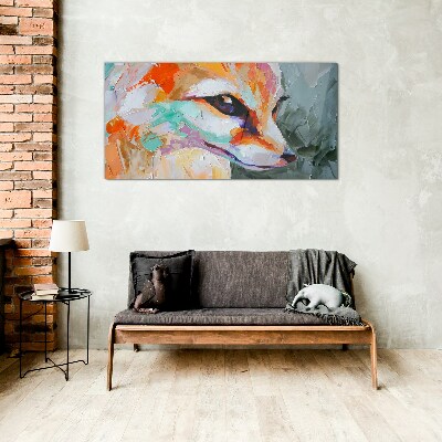 Colorful portrait of a fox Wall art on glass