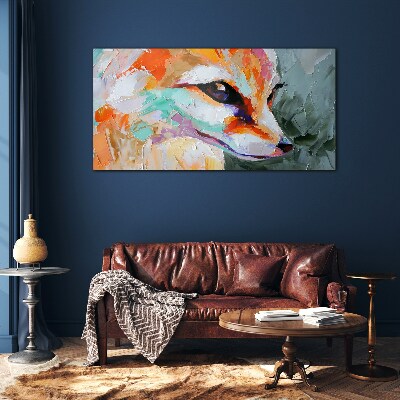 Colorful portrait of a fox Wall art on glass