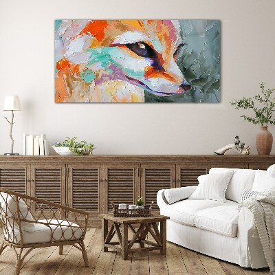 Colorful portrait of a fox Wall art on glass