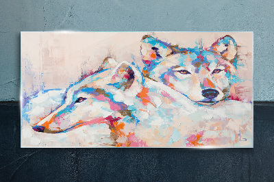 Colorful wolves in pastel tones Wall art on glass