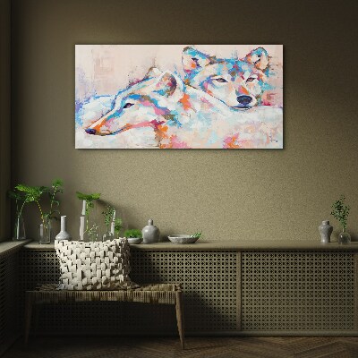 Colorful wolves in pastel tones Wall art on glass