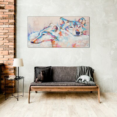 Colorful wolves in pastel tones Wall art on glass