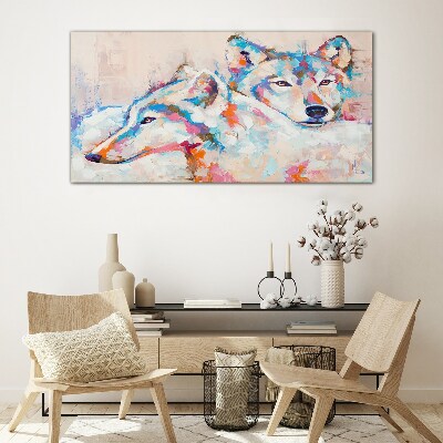 Colorful wolves in pastel tones Wall art on glass