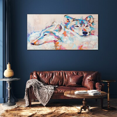 Colorful wolves in pastel tones Wall art on glass