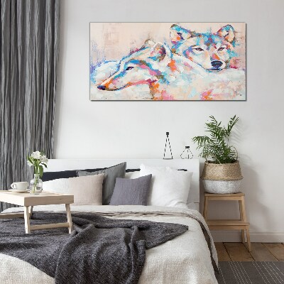 Colorful wolves in pastel tones Wall art on glass