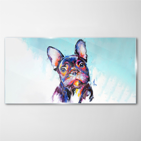 Colorful portrait of a French bulldog Glass art print