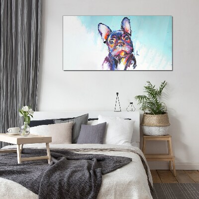Colorful portrait of a French bulldog Glass art print