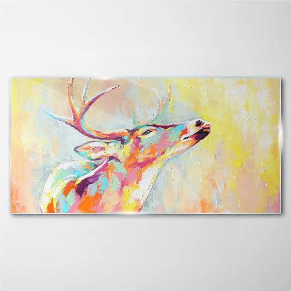 Colorful deer in pastel scenery Wall art on glass