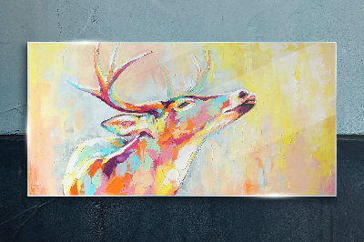 Colorful deer in pastel scenery Wall art on glass