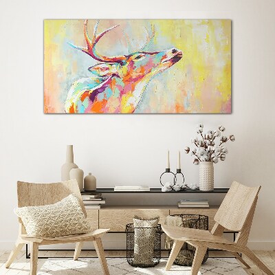 Colorful deer in pastel scenery Wall art on glass
