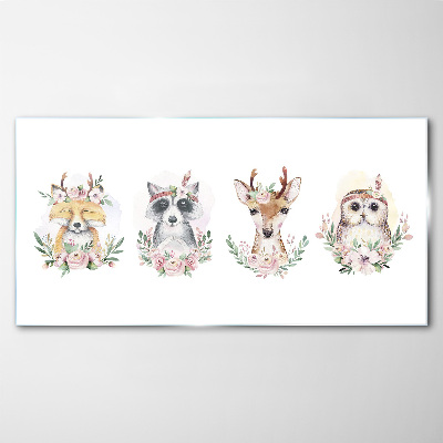 Forest friends in flowers Wall art on glass