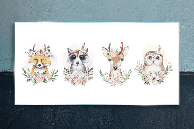 Forest friends in flowers Wall art on glass