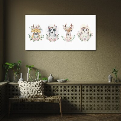 Forest friends in flowers Wall art on glass