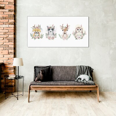 Animals deer owl raccoon Glass Print