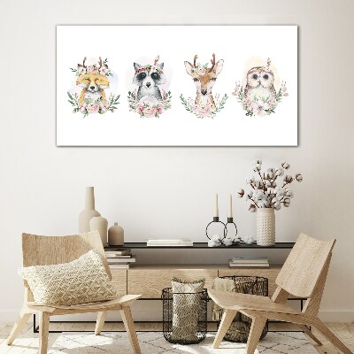 Animals deer owl raccoon Glass Print