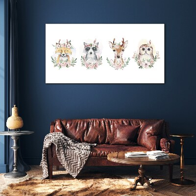Forest friends in flowers Wall art on glass