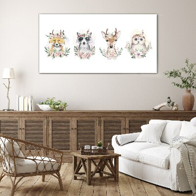 Forest friends in flowers Wall art on glass