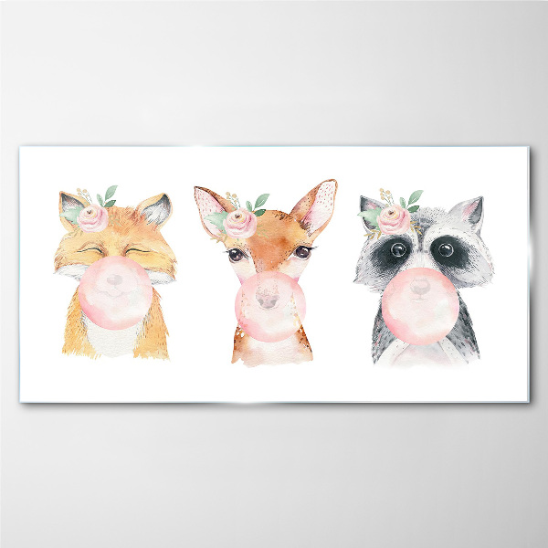 Forest friends with a balloon Glass art print