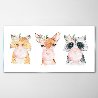 Forest friends with a balloon Glass art print