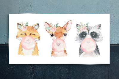 Forest friends with a balloon Glass art print