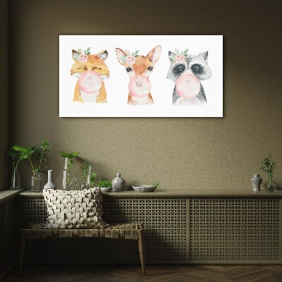 Forest friends with a balloon Glass art print