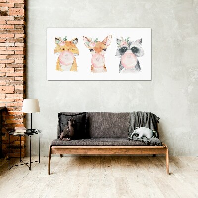 Animals fox raccoon Glass Print