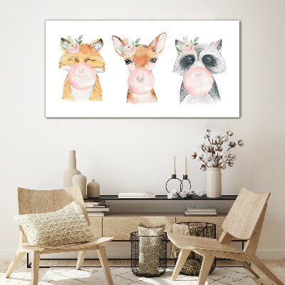Forest friends with a balloon Glass art print