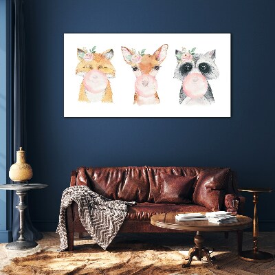 Animals fox raccoon Glass Print