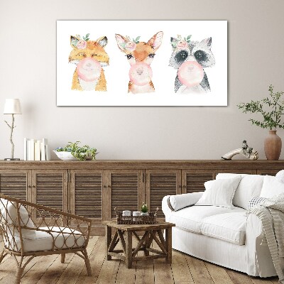 Forest friends with a balloon Glass art print
