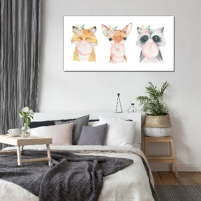 Forest friends with a balloon Glass art print