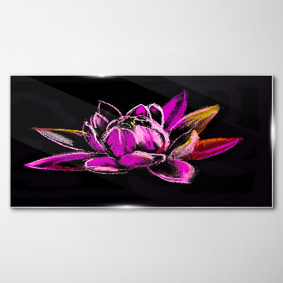 Lotus flower on black background Wall art on glass