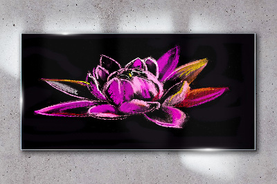 Lotus flower on black background Wall art on glass