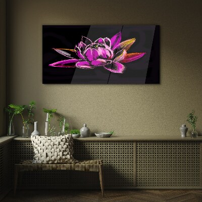 Lotus flower on black background Wall art on glass