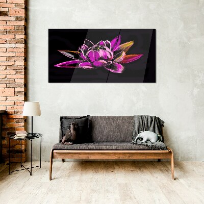 Lotus flower on black background Wall art on glass