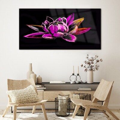 Lotus flower on black background Wall art on glass