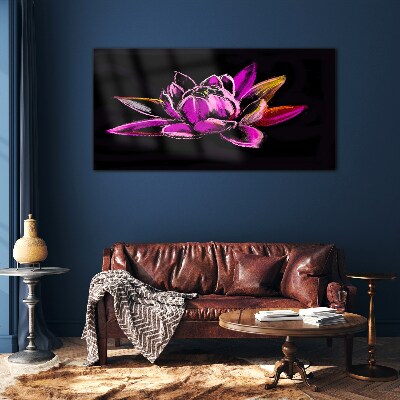 Lotus flower on black background Wall art on glass
