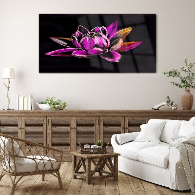 Lotus flower on black background Wall art on glass